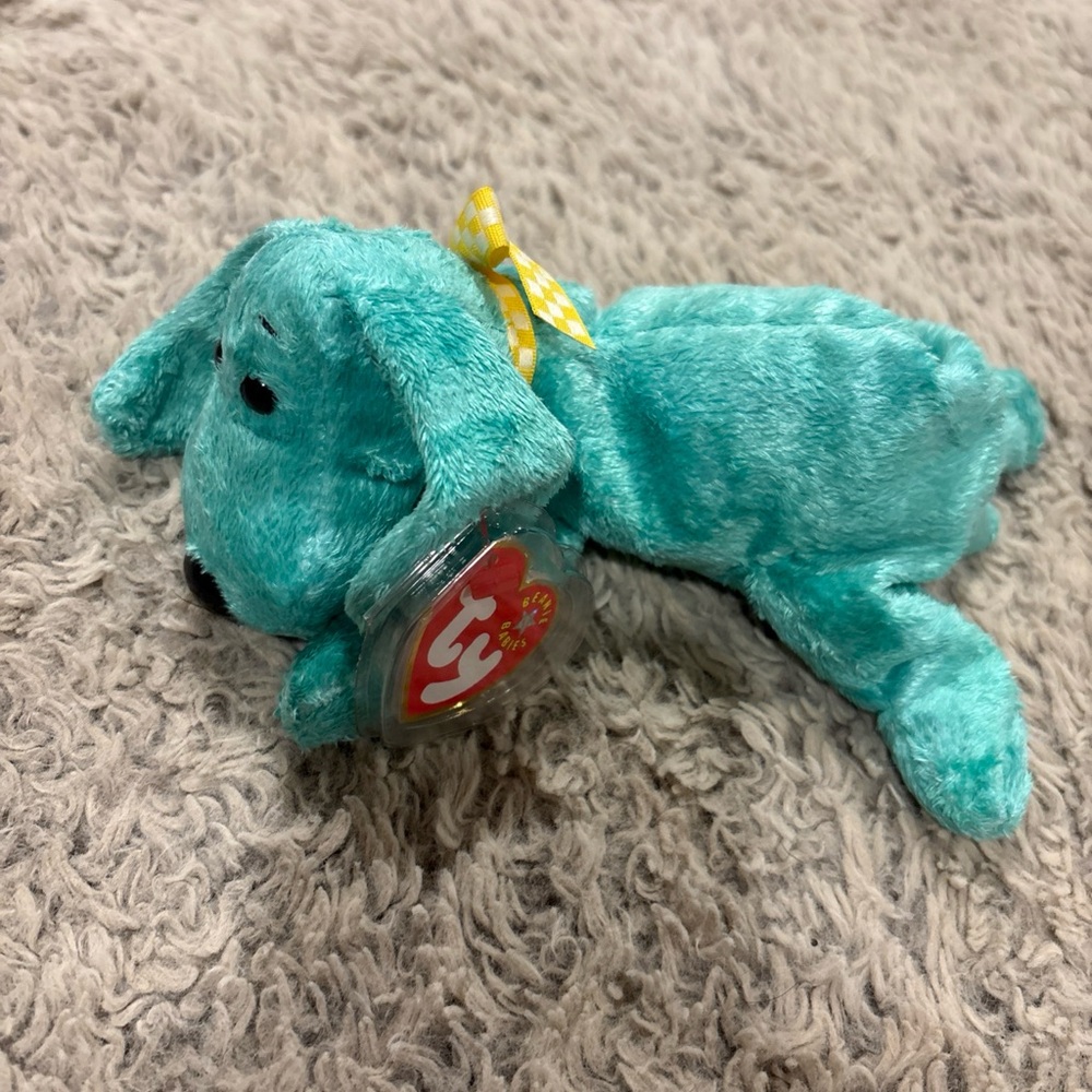 TY‎ Beanie Baby DIDDLEY Green Dog Beagle Retired DOB July 25, 2000